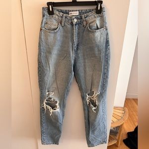 Zara high rise ripped boyfriend jean